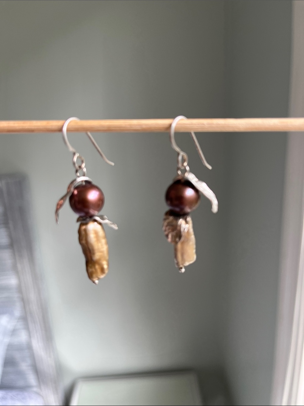 Brown Pearl and Gold Drop Earrings